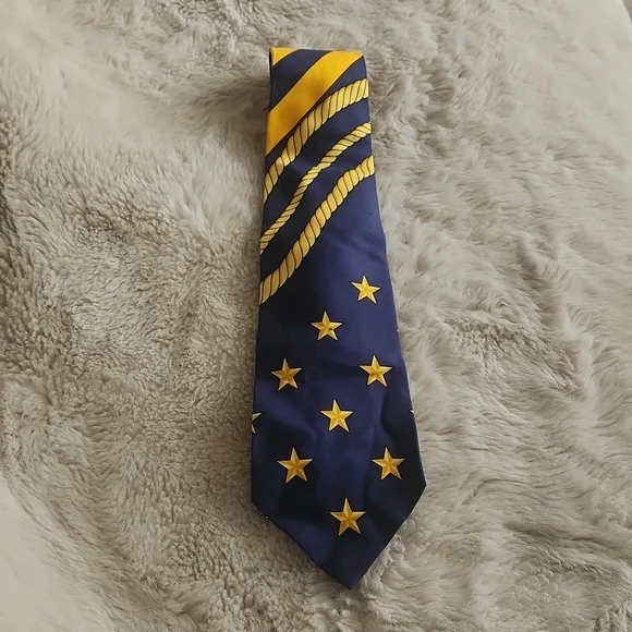 POLO Ralph Lauren navy+gold tie handmade silk nautical rope+stars neckwear - Picture 2 of 5